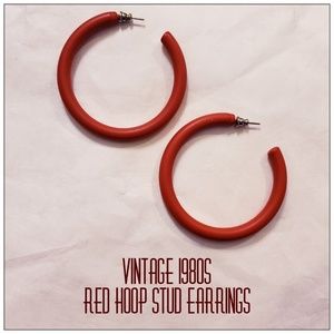 Vintage Matte Red Hoop/Stud Statement Earrings